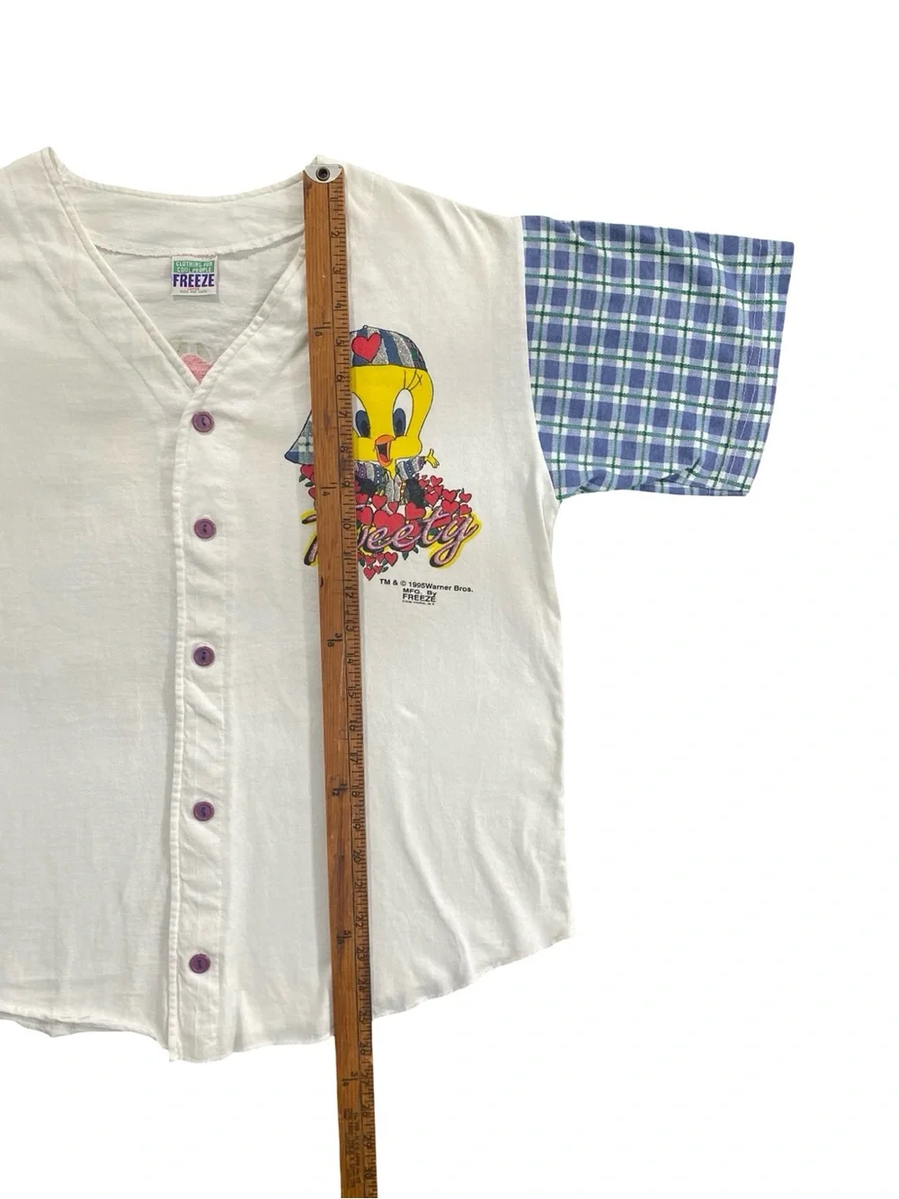 Vintage 90s Warner Bros Looney Tunes Tweety White Baseball Jersey Size Large